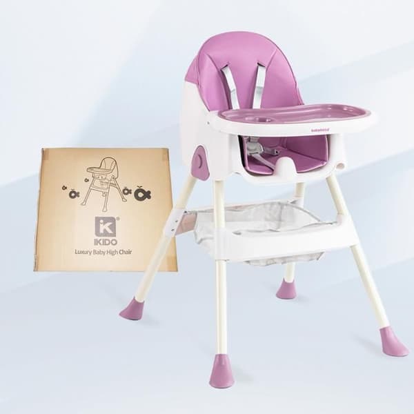 K IKIDO Hög stol för baby 2 i 1, justerbar hopfällbar hög stol med matbord - Från 6 månader till 3 år - Lila