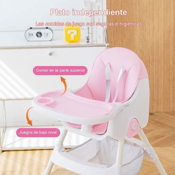 K IKIDO - Höga barnstol, klarar 15 kg - Evolutiv - Från 6 månader till 3 år, bekväm stol med 5-punktssele, rosa