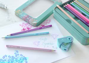 Färgpennor Sparkle Metalletui med vässare, 20-p FSC, Faber-Castell