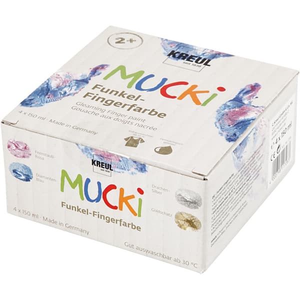 Mucki Fingermaling, metallic blå, metal guld, metallic rosa, metal sølv, 4x150 ml/ 1 pk.