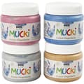 Miniatyrbillede 1 af 3: Mucki Fingermaling, metallic blå, metal guld, metallic rosa, metal sølv, 4x150 ml/ 1 pk.