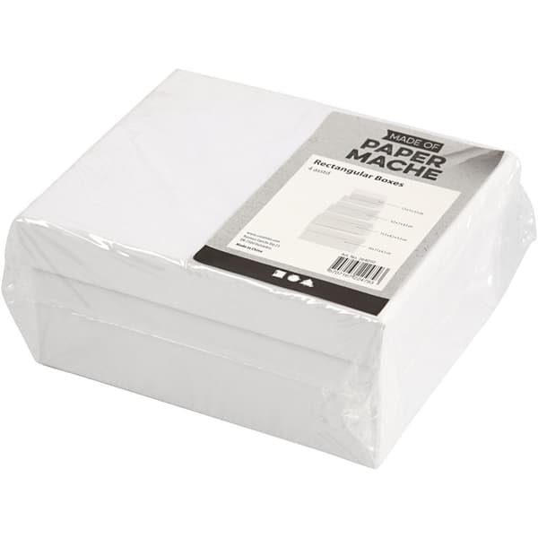 Rektangulære esker, hvit, H: 3,5+4,5+5,5+6,5 cm, str. 8,5x11,5+11x14 cm, 4 stk./ 1 sett