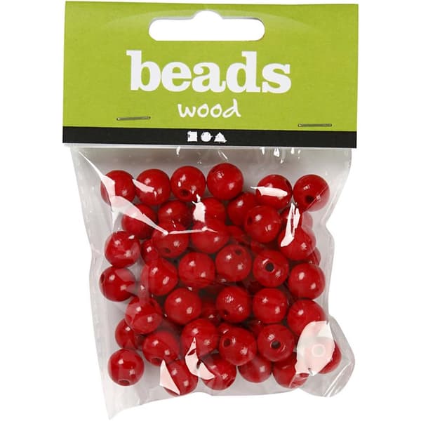 Träpärlor dia 12 mm Röd 22 g