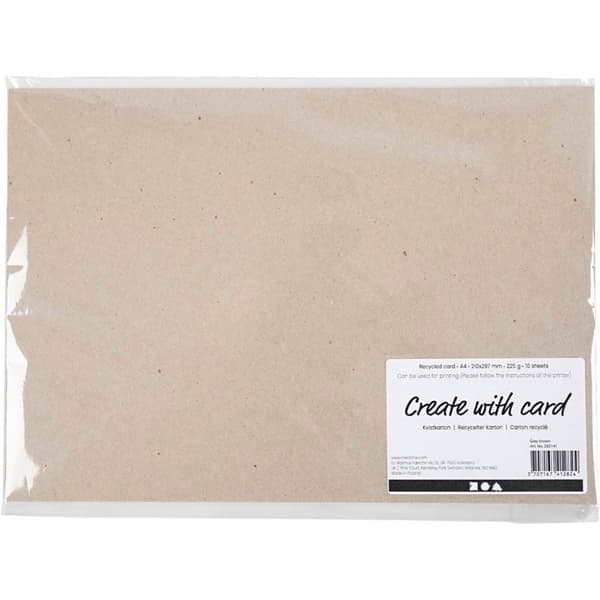 Resirkulert Papp, A4, ark 210x297 mm, 225 g, grå brun, 10 ark/ 1 pk.
