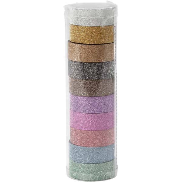 Glittertape, B: 15 mm, ass. farver, 10x6 m/ 1 pk.