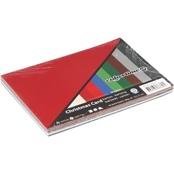 Kartong A5 Julfärger 180g 60-pack