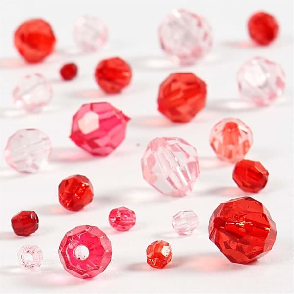 Plastpärlor Röd Facetterade 4-12 mm 45 g