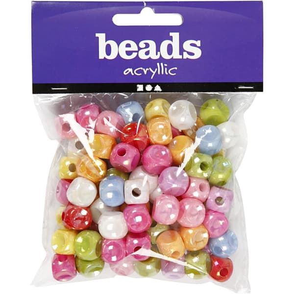 Terningperler, str. 10x10 mm, hulstr. 4 mm, 60 g, 125 ml/ 1 pk.