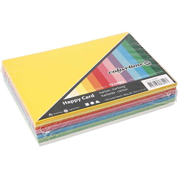 Vårpapp, A6, ark 105x148 mm, 180 g, ass. farger, 120 ass. ark/ 1 pk.