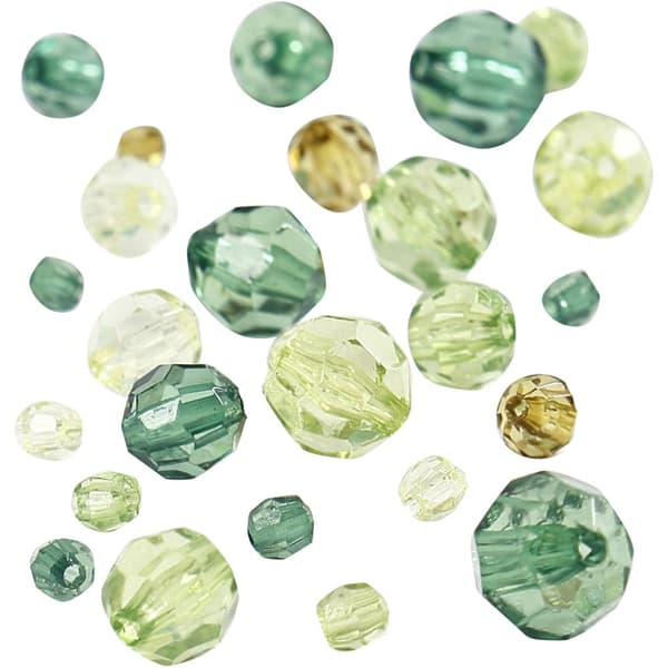 Harmoni Facettperlemix, str. 4-12 mm, hullstr. 1-2,5 mm, grønn glitter, 45g/ 1 pk.