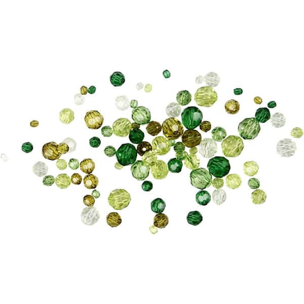 Harmoni Facettperlemix, str. 4-12 mm, hullstr. 1-2,5 mm, grønn glitter, 45g/ 1 pk.