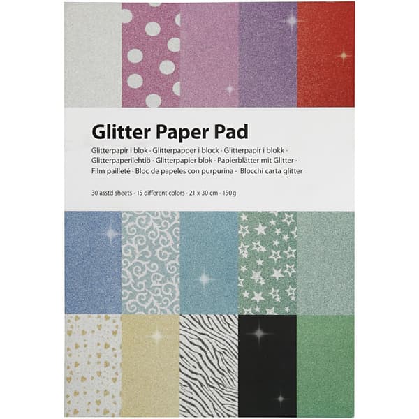 Glitterpapir i blok, A4, 210x297 mm, 150 g, 30 ark/ 1 stk.