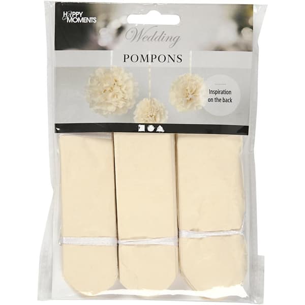 Pompoms Råvita 20+24+30 cm 3-pack