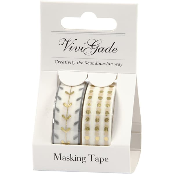 Maskeringstape, hjerter og prikker - foil, B: 15 mm, gull, hvit, 2x4 m/ 1 pk.