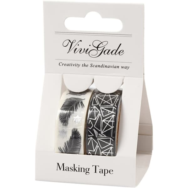 Masking Tape, fjer og mønster - folie, B: 15 mm, 2x4 m/ 1 pk.