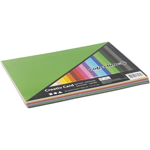 Creativ Kartong, A5, ark 148x210 mm, 180 g, ass. farger, 60 ass. ark/ 1 pk.