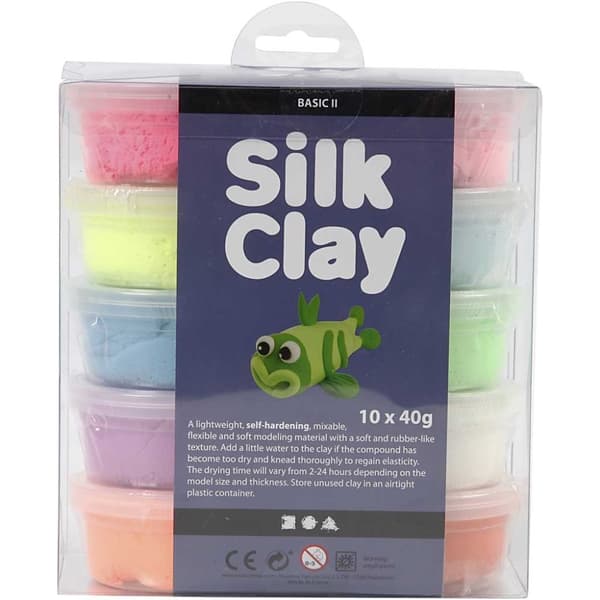 Silk Clay®, Basic 2, ass. farger, 10x40 g/ 1 pk.