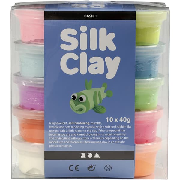 Silk Clay®, Basic 2, ass. farger, 10x40 g/ 1 pk.