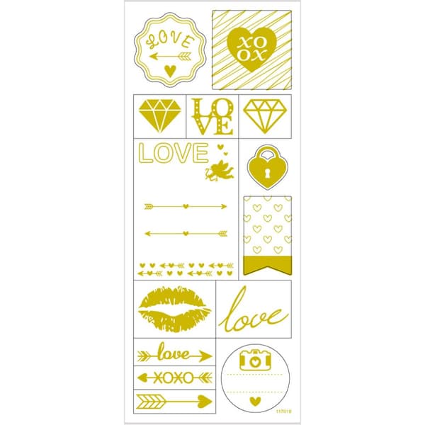 Stickers, love, ark 10x24 cm, guld, 1 ark