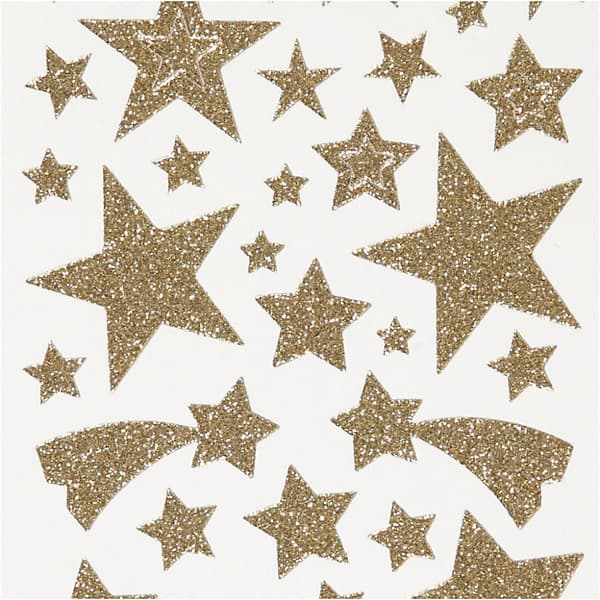 Glitterstickers, stjerner, ark 10x24 cm, gull, 2 ark/ 1 pk.