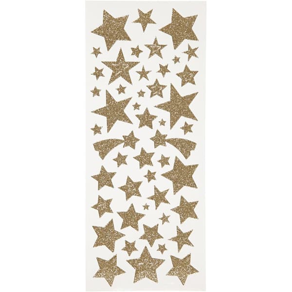 Glitterstickers, stjerner, ark 10x24 cm, gull, 2 ark/ 1 pk.