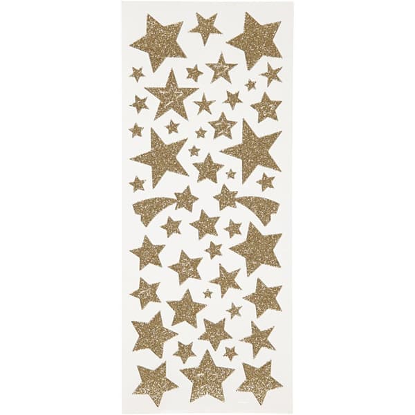 Glitterstickers, stjerner, ark 10x24 cm, gull, 2ark/ 1 pk.