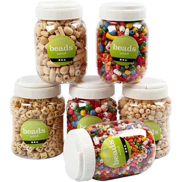 Träpärlor - 6 burkar - 5 - 25 mm - 1,2 kg - 2,4 Liter