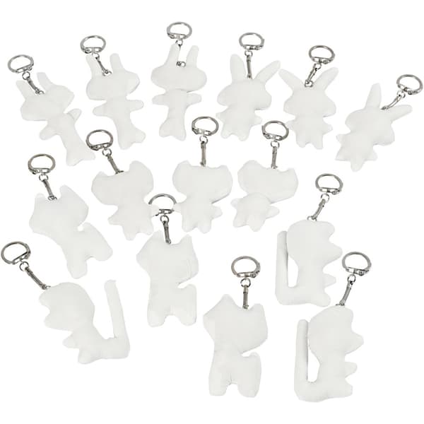 Textilfigurer med nyckelringar - Vita - 15 st