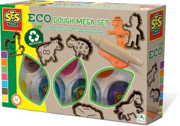 SES Creative Eco dough mega set, Modellera, Blå, Brun, Grön, Orange, Lila, Röd, Gul, Barn, 7 färger, 2 År, Pojke/flicka