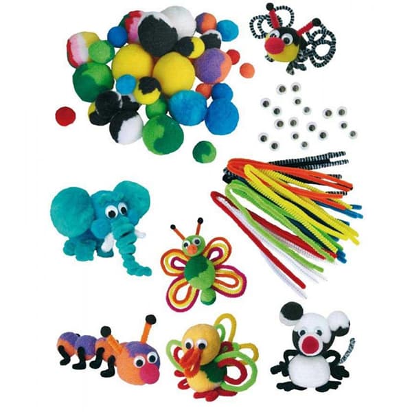 Pysselset Pom-Pom Djur - Elefant, Mus, Fjäril - 24 st