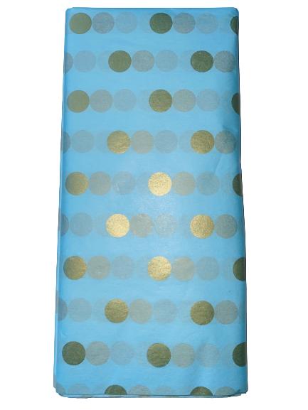 15 pack silkespapper babyblå guld prickig 50x70 cm