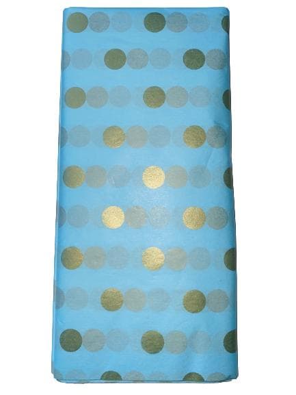 15 pack silkespapper babyblå guld prickig 50x70 cm