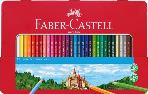 Färgpennor Castle i Metalletui 36 färger Faber-Castell