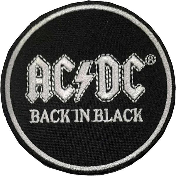 AC/DC Back In Black Circle Iron On Patch Black One Size