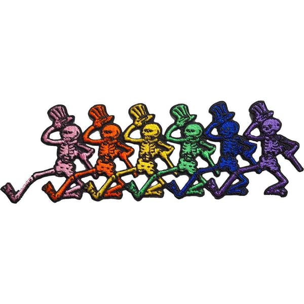 Grateful Dead Dancing Skeleton Iron On Patch Multicoloured One Size