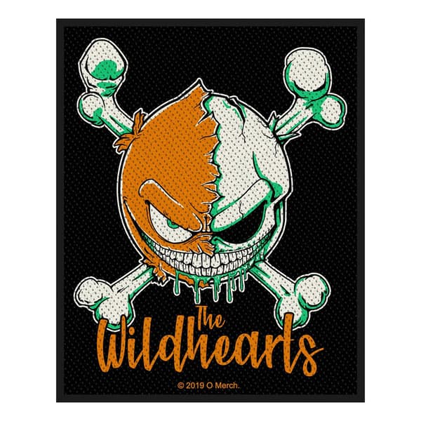 The Wildhearts Sew-On Woven Skull Patch Black/Orange/Green One Size