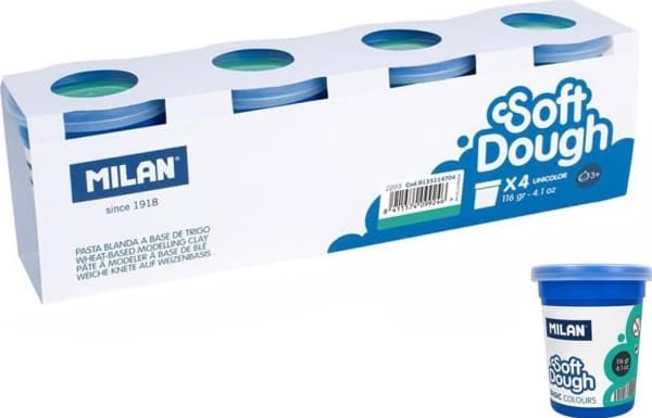 Ciastolina Basic 116g 4 purkkia turkoosi MILAN