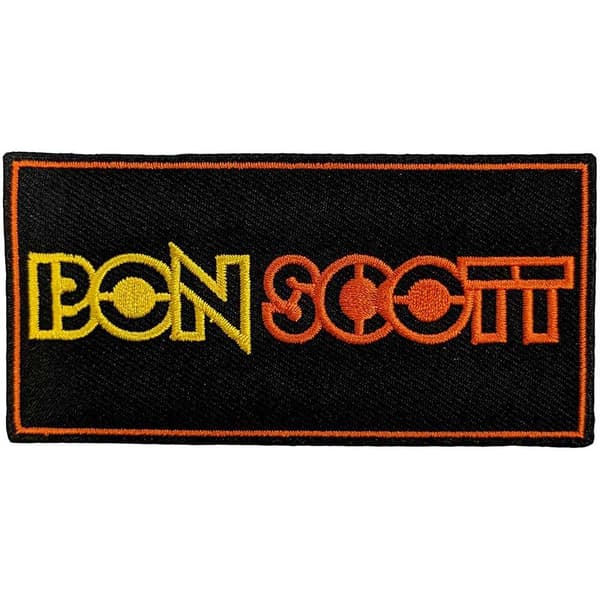 Bon Scott Woven Logo Iron On Patch Black/Orange/Yellow One Size