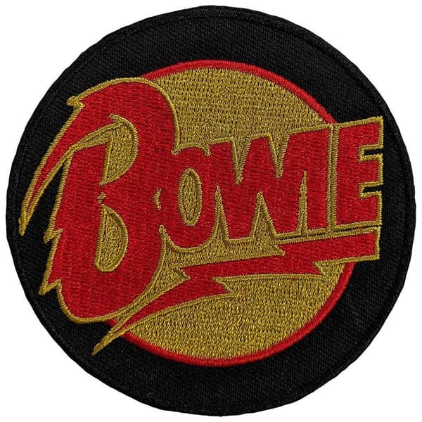 David Bowie Diamond Dogs Woven Circle Logo Iron On Patch Black/Red/Gold One Size