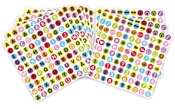 Klistermärken bokstäver och siffror 1000-pack Playbox