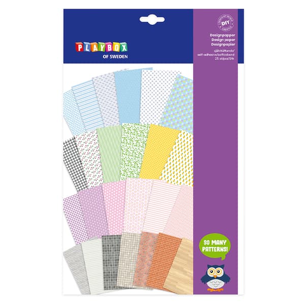 Designpapir selvklebende 25-pakk Playbox