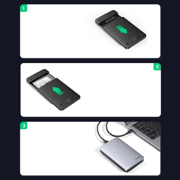 Ugreen Fickhöljet Hårddisk 2.5'' Sata 6Gbps Typ-C Kabel 0.5m - Grå