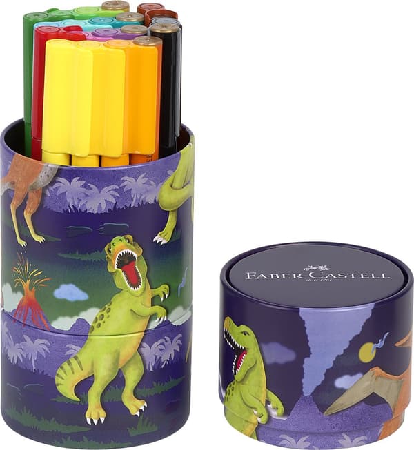 Tusjpenner Connector Dinosaur i metallboks 20-pakk Faber-Castell