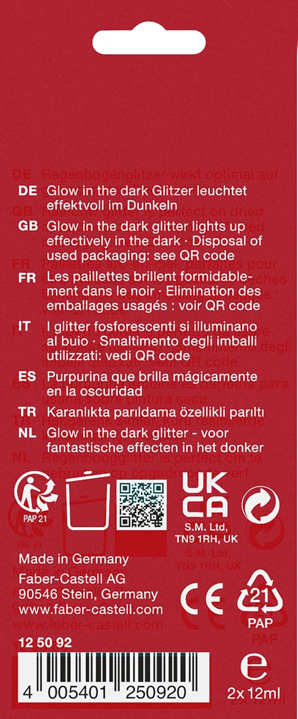 Glow-in-the-dark-glitter i tube 12 ml 2-pack