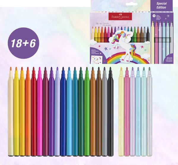 Tuschpenna Castle Unicorn 18+6 st glitterpennor Faber Castell