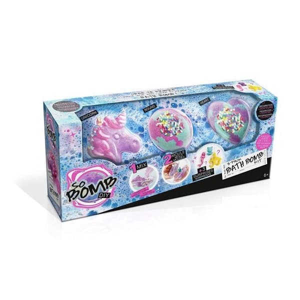 SO BOMB DIY Kit - Paket med 3 - Unicorn, Heart &amp; Diamond - Gör dina egna brusande badbomber!