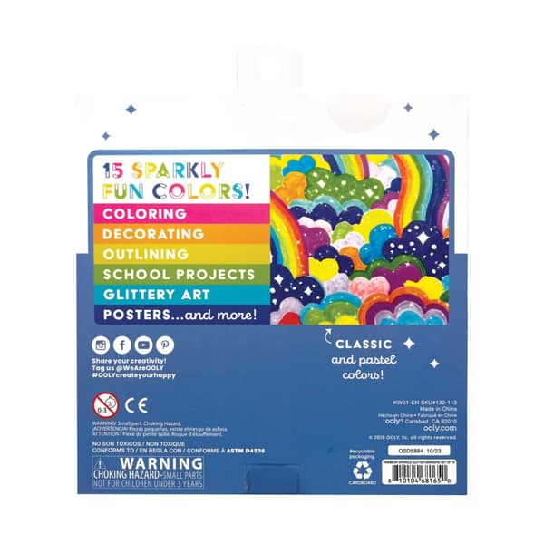Glitterpennor Regnbågsfärgade 15-pack Ooly