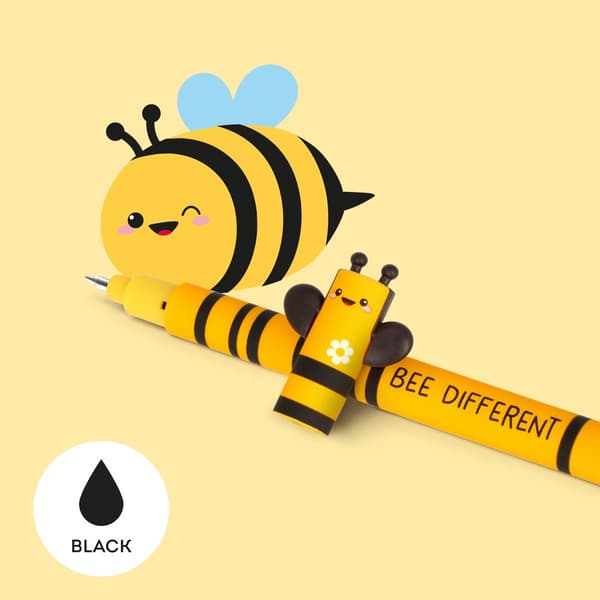 Erasable gel pen, Bee, svart, gelpenn med blekk som kan viskes ut