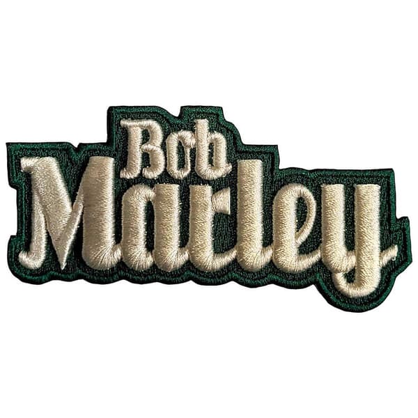 Bob Marley Woven Text Logo Iron On Patch Black/Beige One Size