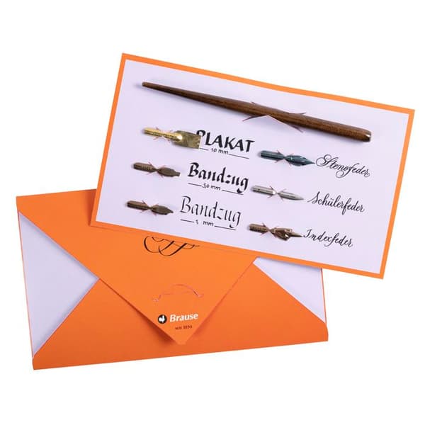 Kalligrafikit med spetshållare i trä och 6 st Brause kalligrafi- och skrivspetsar